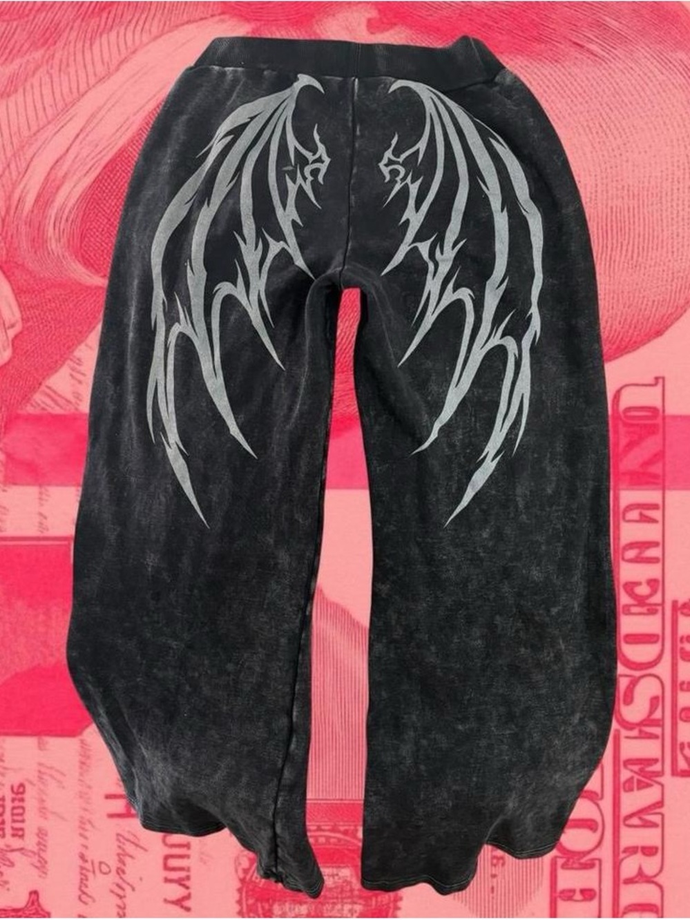 dolls kill widow death rock wing black wide leg sweatpants